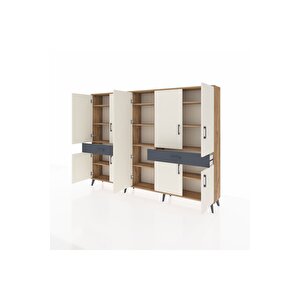 Arges Dolap 12 Raflı 2 Çekmeceli 8 Kapaklı 220x30x163 Çam-aytaşı/antrasit