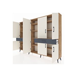 Arges Dolap 12 Raflı 2 Çekmeceli 8 Kapaklı 220x30x163 Çam-aytaşı/antrasit