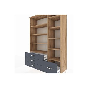 Hyperion Dolap 9 Raflı 4 Çekmeceli  132x44x195 Çam-çam/antrasit