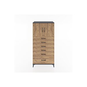 Hyperion Dolap Tek Raflı 6 Çekmeceli 2 Kapaklı 88x44x182 Antrasit-çam