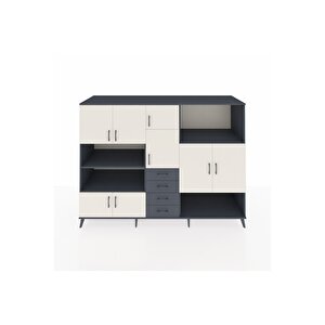 Kronos Dolap 10 Raflı 4 Çekmeceli 8 Kapaklı 220x59x163 Antrasit-aytaşı/antrasit