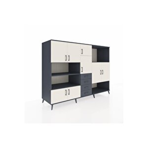 Kronos Dolap 10 Raflı 4 Çekmeceli 8 Kapaklı 220x59x163 Antrasit-aytaşı/antrasit