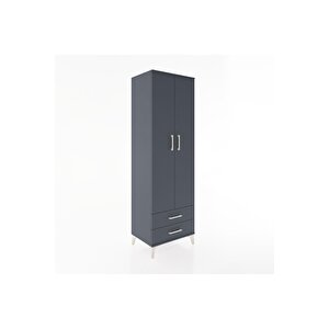 Hyperion Dolap 4 Raflı 2 Çekmeceli 2 Kapaklı 60x44x195 Antrasit-antrasit