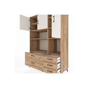 Kronos Dolap 8 Raflı 5 Çekmeceli 3 Kapaklı 132x59x195 Çam-aytaşı/çam