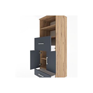 Hyperion Dolap 4 Raflı 2 Çekmeceli 2 Kapaklı 60x44x163 Çam-antrasit