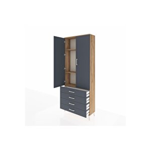 Arges Dolap 3 Raflı 4 Çekmeceli 2 Kapaklı 88x30x221 Çam-antrasit