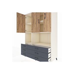 Kronos Dolap 6 Raflı 6 Çekmeceli 3 Kapaklı 132x59x195 Aytaşı-çam/antrasit