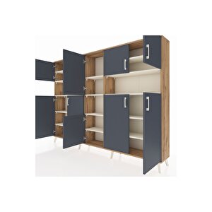 Arges Dolap 14 Raflı 10 Kapaklı 220x30x163 Çam-antrasit/aytaşı