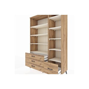 Hyperion Dolap 9 Raflı 4 Çekmeceli  132x44x195 Çam-aytaşı/çam