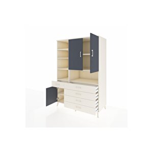 Kronos Dolap 8 Raflı 5 Çekmeceli 3 Kapaklı 132x59x195 Aytaşı-antrasit/aytaşı