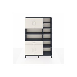 Arges Gardrop 10 Raflı Tek Çekmeceli 4 Kapaklı 132x30x195 Antrasit-aytaşı