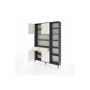 Arges Gardrop 10 Raflı Tek Çekmeceli 4 Kapaklı 132x30x195 Antrasit-aytaşı