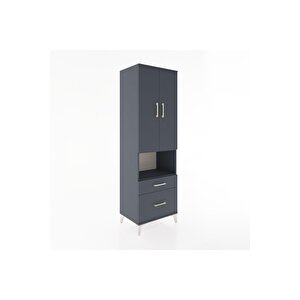 Hyperion Dolap 4 Raflı 2 Çekmeceli 2 Kapaklı 60x44x195 Antrasit-antrasit