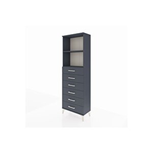 Arges Dolap 2 Raflı 6 Çekmeceli 60x30x182 Antrasit-antrasit