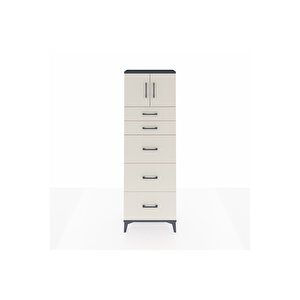 Arges Dolap Tek Raflı 5 Çekmeceli 2 Kapaklı 60x30x182 Antrasit-aytaşı