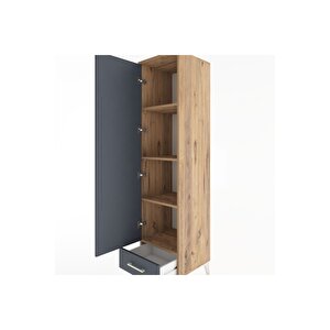 Hyperion Dolap 4 Raflı Tek Çekmeceli Tek Kapaklı 44x44x182 Çam-antrasit