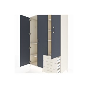 Kronos Dolap 6 Raflı 3 Çekmeceli Tek Askılı 132x59x195 Aytaşı-antrasit/aytaşı