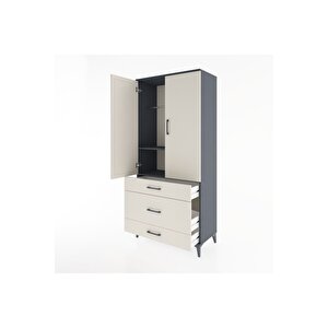 Hyperion Dolap 2 Raflı 3 Çekmeceli Tek Askılı 88x44x195 Antrasit-aytaşı