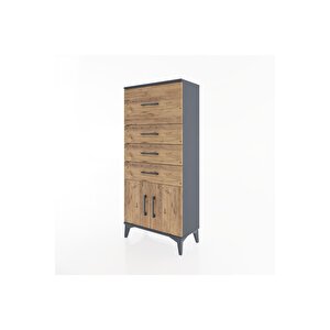 Hyperion Dolap 4 Çekmeceli 2 Kapaklı 60x44x134 Antrasit-çam