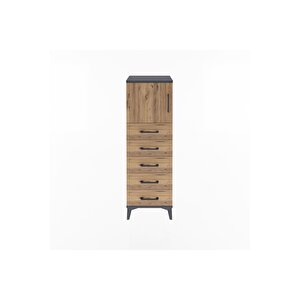 Arges Dolap Tek Raflı 5 Çekmeceli Tek Kapaklı 44x30x134 Antrasit-çam