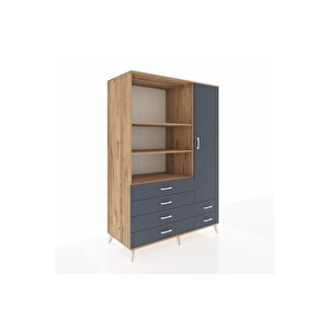 Kronos Dolap 7 Raflı 6 Çekmeceli Tek Kapaklı  132x59x195 Çam-antrasit/antrasit