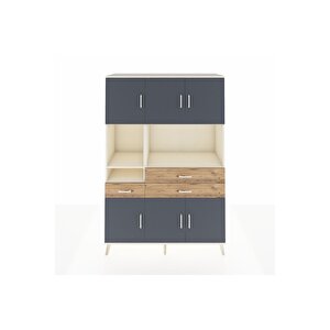 Hyperion Dolap 9 Raflı 3 Çekmeceli 6 Kapaklı 132x44x195 Aytaşı-antrasit/çam
