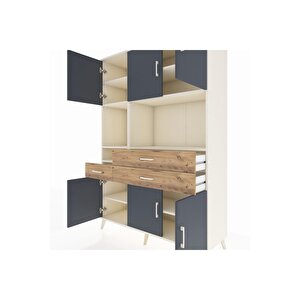 Hyperion Dolap 9 Raflı 3 Çekmeceli 6 Kapaklı 132x44x195 Aytaşı-antrasit/çam