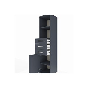 Hyperion Dolap 3 Raflı 3 Çekmeceli Tek Kapaklı 44x44x195 Antrasit-antrasit