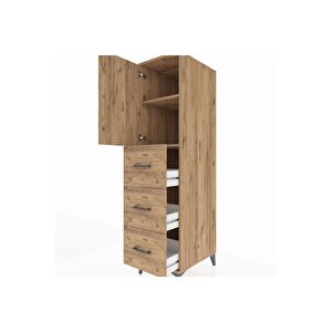 Kronos Dolap 2 Raflı 3 Çekmeceli Tek Kapaklı 44x59x182 Çam-çam