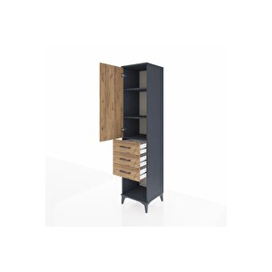 Hyperion Dolap 3 Raflı 3 Çekmeceli Tek Kapaklı 44x44x195 Antrasit-çam