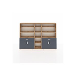 Arges Dolap 12 Raflı 2 Çekmeceli 4 Kapaklı 220x30x163 Çam-antrasit