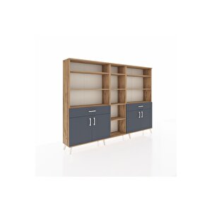 Arges Dolap 12 Raflı 2 Çekmeceli 4 Kapaklı 220x30x163 Çam-antrasit