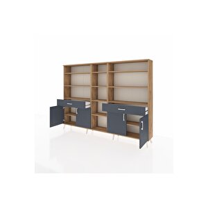 Arges Dolap 12 Raflı 2 Çekmeceli 4 Kapaklı 220x30x163 Çam-antrasit