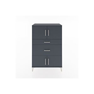 Hyperion Dolap Tek Raflı 2 Çekmeceli 4 Kapaklı 88x44x134 Antrasit-antrasit