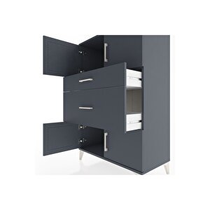 Hyperion Dolap Tek Raflı 2 Çekmeceli 4 Kapaklı 88x44x134 Antrasit-antrasit