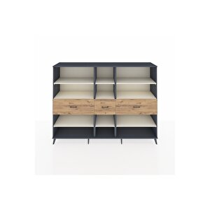 Hyperion Dolap 9 Raflı 3 Çekmeceli  220x44x163 Antrasit-aytaşı/çam