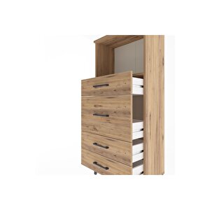 Arges Dolap Tek Raflı 4 Çekmeceli 60x30x134 Çam-çam