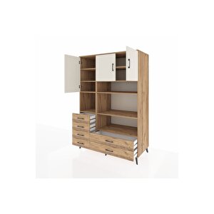 Kronos Dolap 9 Raflı 6 Çekmeceli 3 Kapaklı 132x59x195 Çam-aytaşı/çam