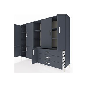 Hyperion Dolap 11 Raflı 3 Çekmeceli 7 Kapaklı 220x44x163 Antrasit-antrasit