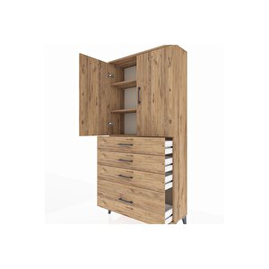 Arges Dolap 3 Raflı 4 Çekmeceli 2 Kapaklı 88x30x182 Çam-çam