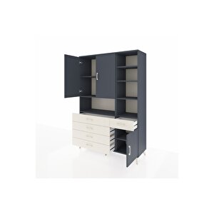 Hyperion Dolap 8 Raflı 5 Çekmeceli 3 Kapaklı 132x44x195 Antrasit-antrasit/aytaşı