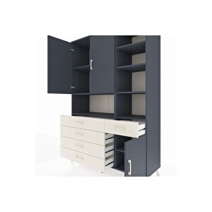 Hyperion Dolap 8 Raflı 5 Çekmeceli 3 Kapaklı 132x44x195 Antrasit-antrasit/aytaşı