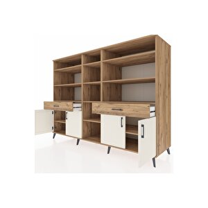 Kronos Dolap 12 Raflı 2 Çekmeceli 4 Kapaklı 220x59x163 Çam-aytaşı/çam