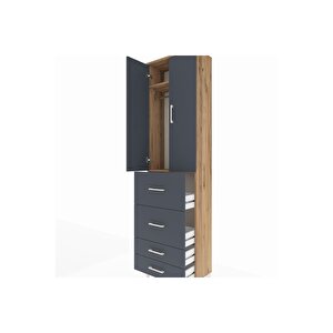 Arges Dolap 2 Raflı 4 Çekmeceli Tek Askılı 60x30x221 Çam-antrasit