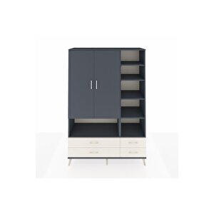 Hyperion Dolap 10 Raflı 4 Çekmeceli 2 Kapaklı 132x44x195 Antrasit-antrasit/aytaşı