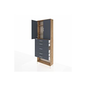 Arges Dolap 3 Raflı 5 Çekmeceli 2 Kapaklı 88x30x243 Çam-antrasit