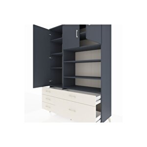 Hyperion Dolap 9 Raflı 5 Çekmeceli 3 Kapaklı 132x44x195 Antrasit-antrasit/aytaşı