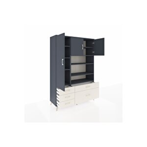 Hyperion Dolap 9 Raflı 5 Çekmeceli 3 Kapaklı 132x44x195 Antrasit-antrasit/aytaşı