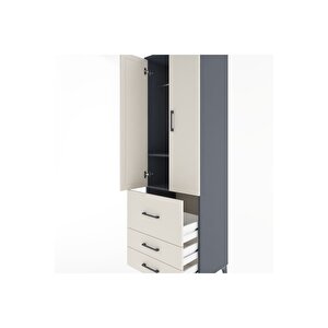 Hyperion Dolap 2 Raflı 3 Çekmeceli Tek Askılı 60x44x195 Antrasit-aytaşı