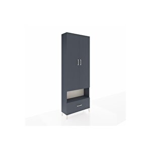 Arges Dolap 2 Raflı Tek Çekmeceli Tek Askılı 88x30x243 Antrasit-antrasit
